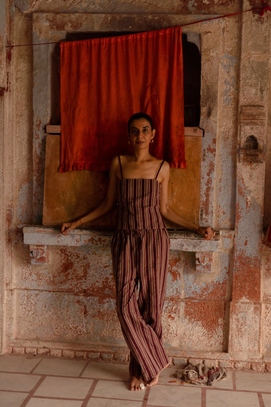 Razia Pants | Handloom Plum Stripe
