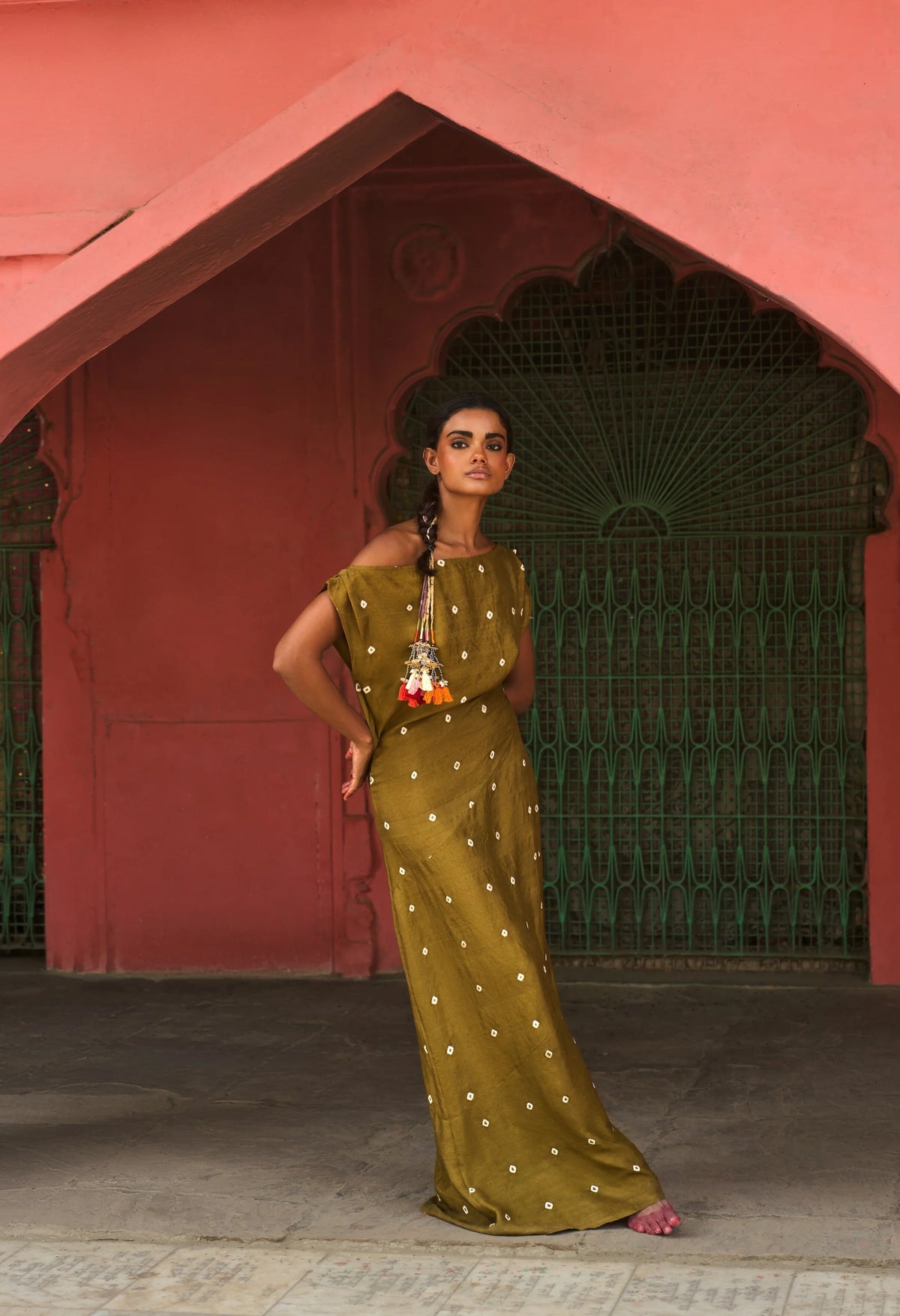 Lalita Dress | Green Bandhani Silk