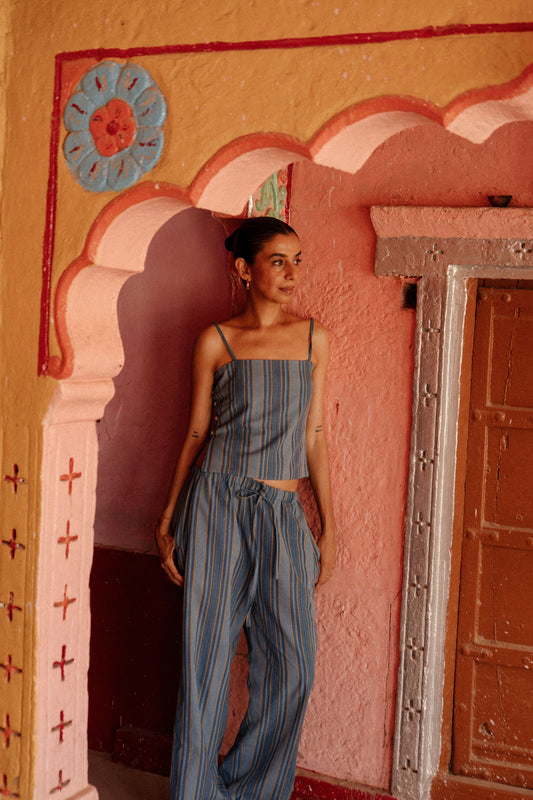 Razia Pants | Handloom Indigo Blue Stripe