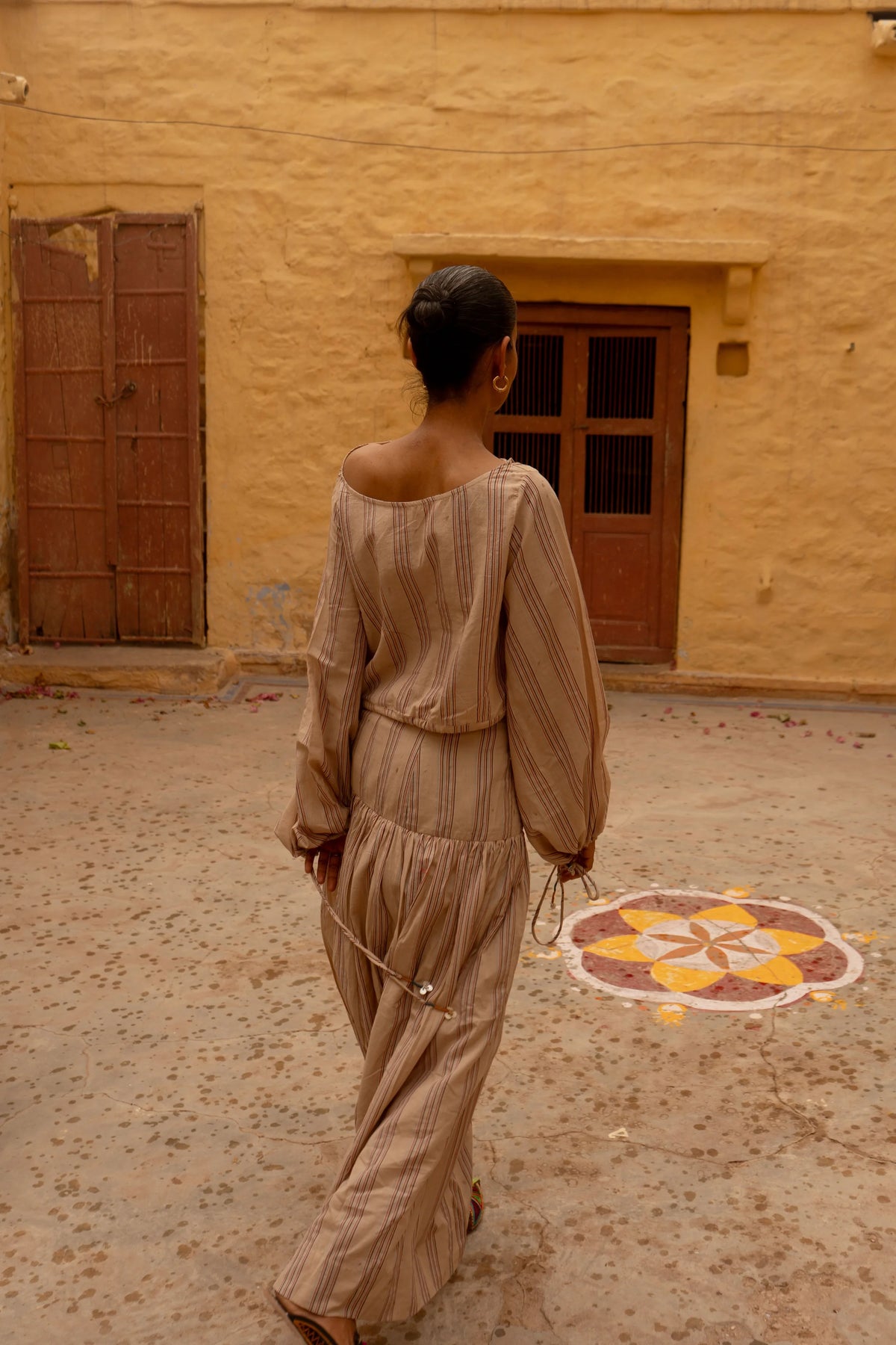 Suman Skirt | Handloom Beige Check