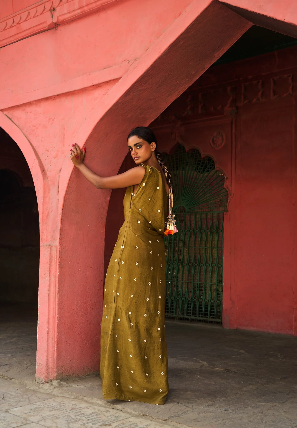 Lalita Dress | Green Bandhani Silk