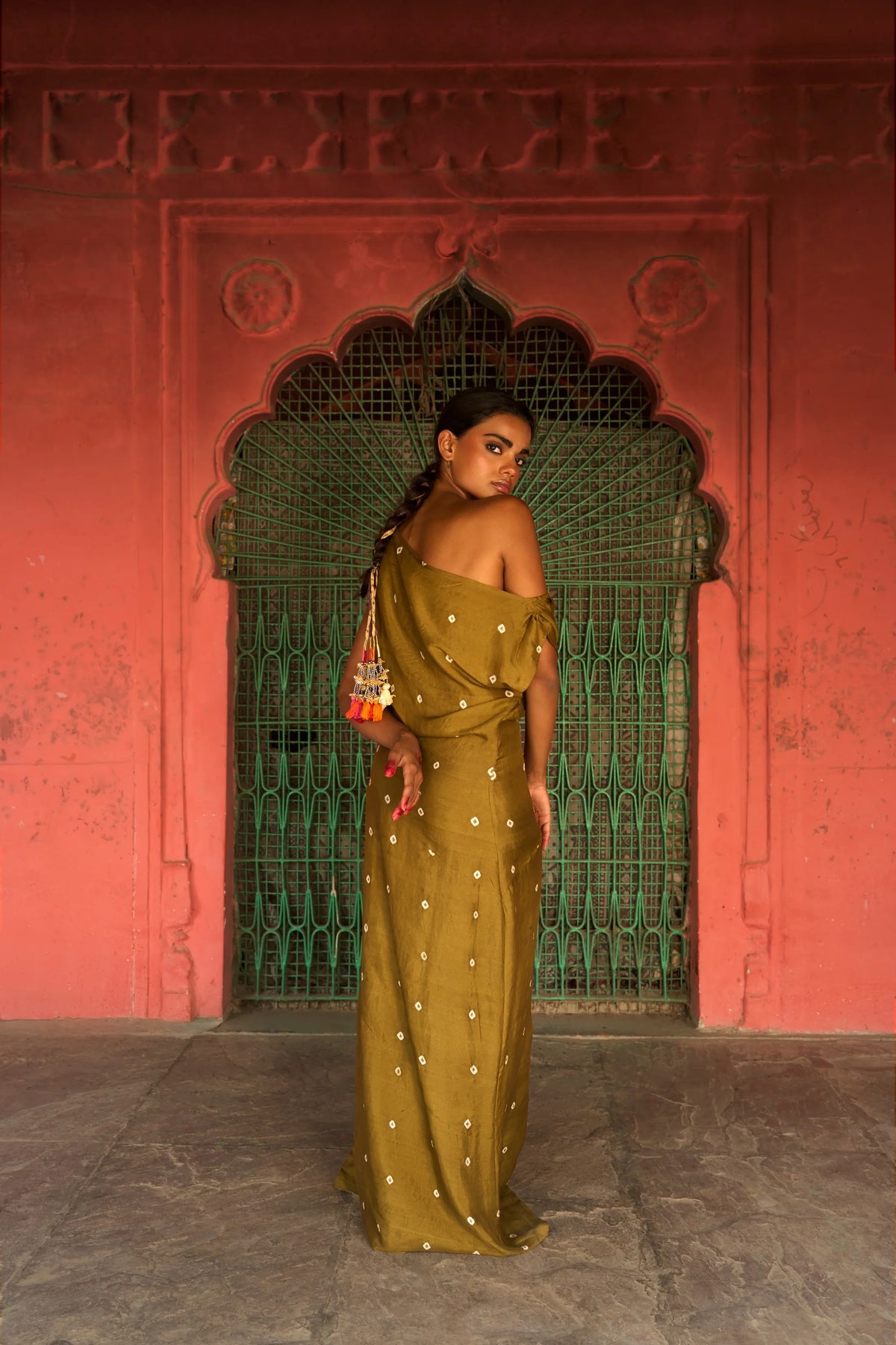 Lalita Dress | Green Bandhani Silk