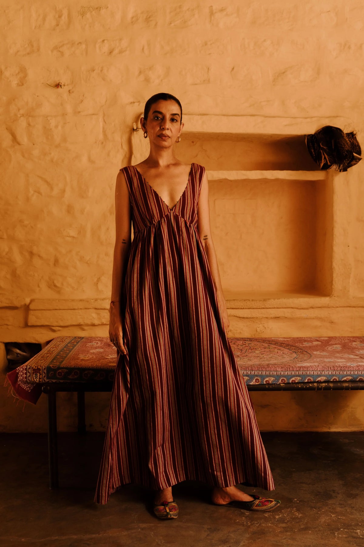 Pushpa Dress | Handloom Plum Stripe
