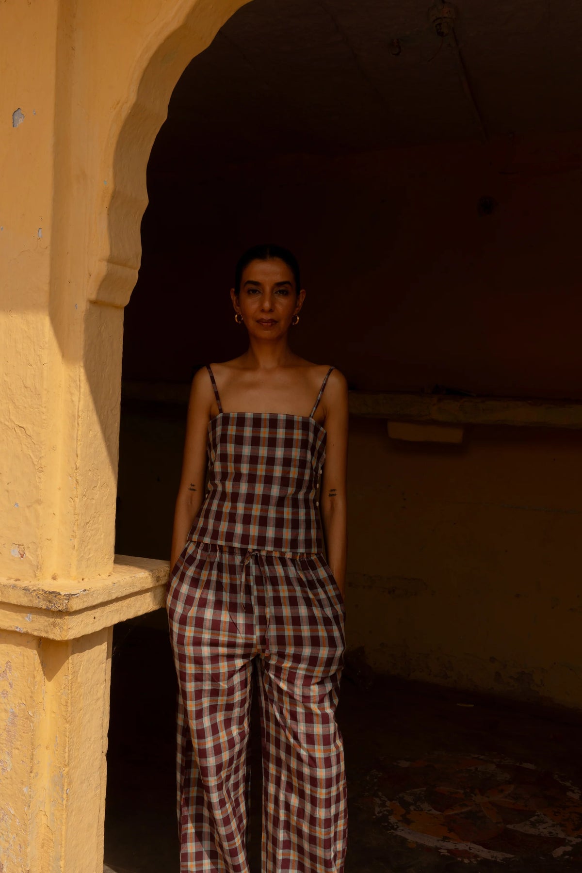 Razia Pants | Handloom Plum Check